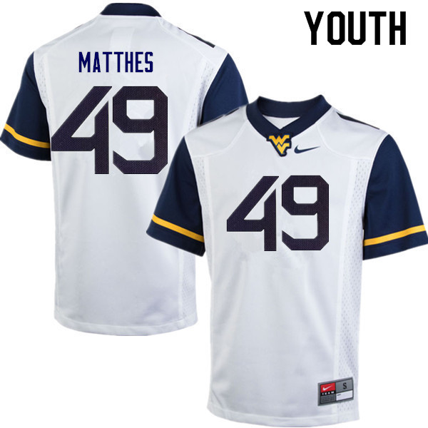 Youth #49 Evan Matthes West Virginia Mountaineers College Football Jerseys Sale-White - Click Image to Close
